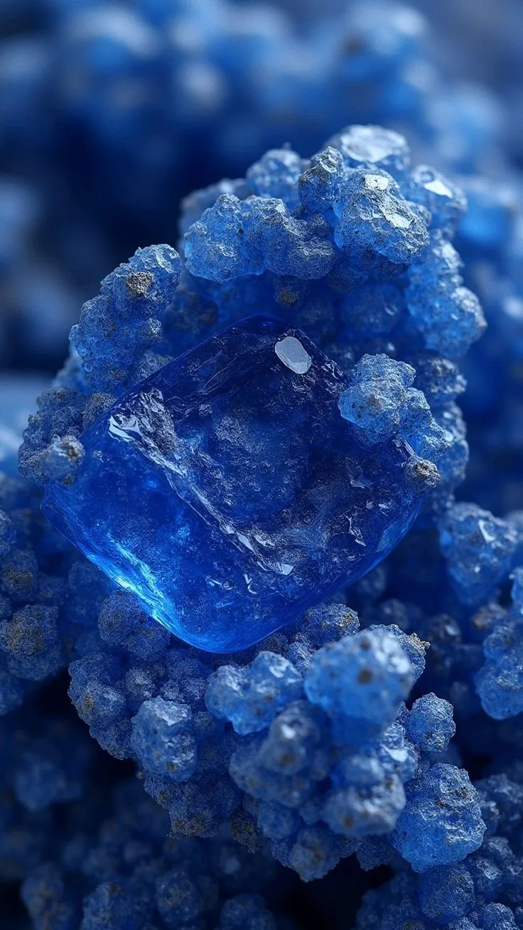 Close-up of blue kyanite crystal blades showing layered structure