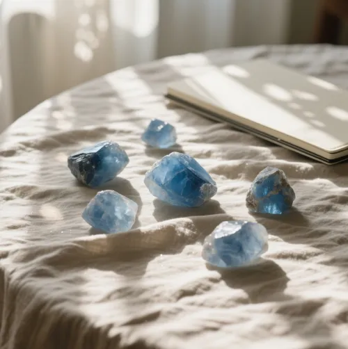 Close-up showing color zoning in blue kyanite from transparent to ultramarine
