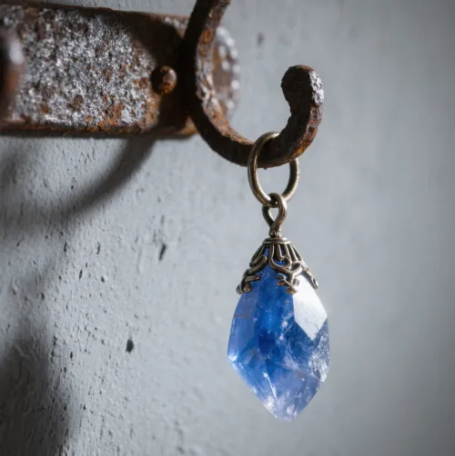 Person's fingers gently touching kyanite specimen with focus on texture detail